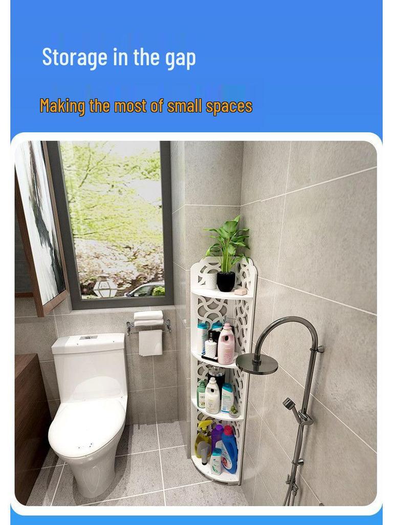 Prateleira de Canto Triangular para Chão de Banheiro para Artigos de Higiene