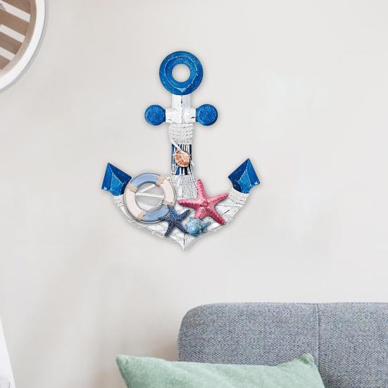 Nautical Wooden Wall Decor Vintage Blue White Coastal Wall Art with Starfish for Beach Theme Bathroom Living Room Bedroom Decor