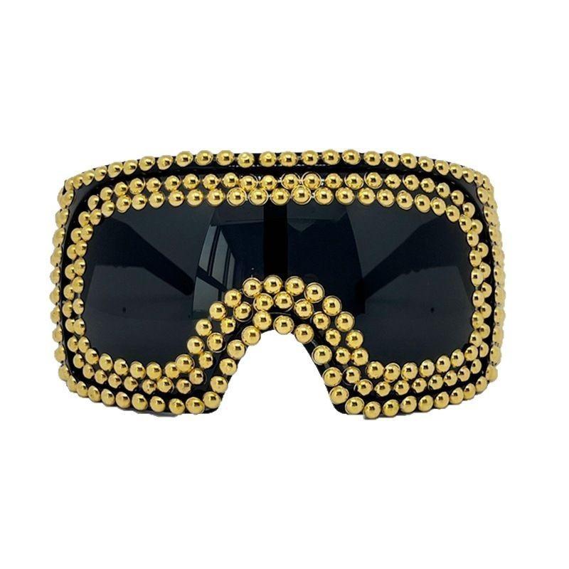 Hip Hop Extra Large Square Studded Shield Sunglasses Unisex Punk Mask Style Glasses for Theme Parties Concerts Bold Look 2026