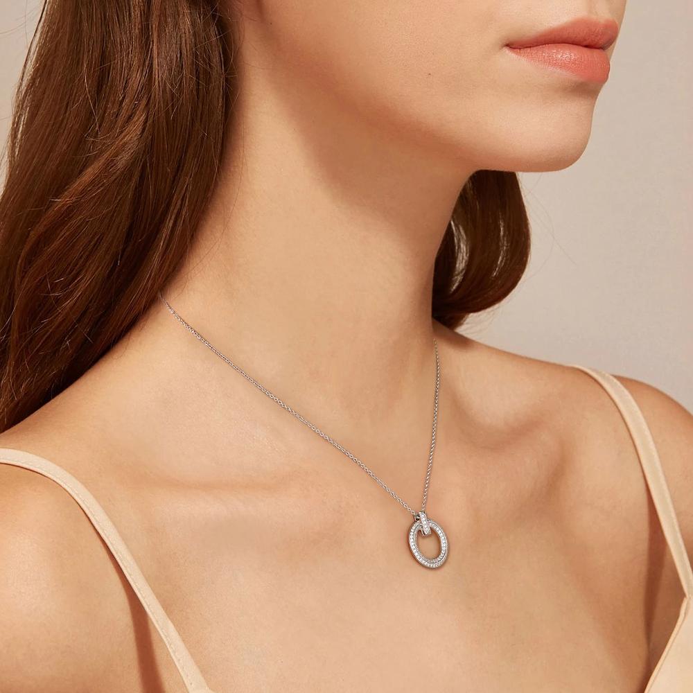 LinkerLove Moissanite Pendant Necklace Diamond Circle Pendant Chain for Women S925 Silver Choker Necklace Fine Jewelry