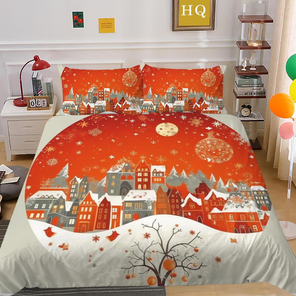 Christmas Digital Printing 3D Printing Polyester Pillowcase Quilt Cover Two Or Three-Piece Set