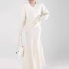 Retro soft waxy v-neck sweater set for women's autumn and winter new fishtail hip skirt knitted two-piece set for women
