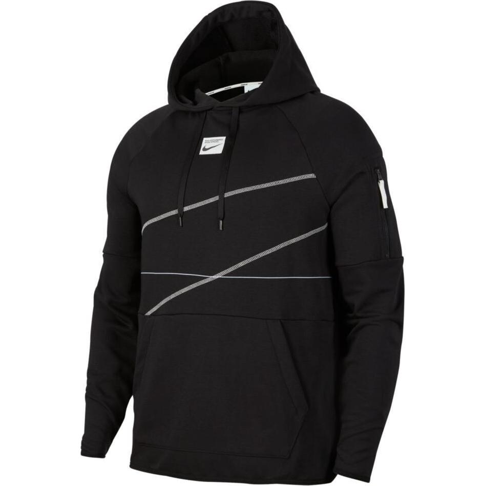 Nike Logo Print Pattern Drawstring Hooded Long-Sleeve Sweatshirt Men Tops Black DQ6621-010