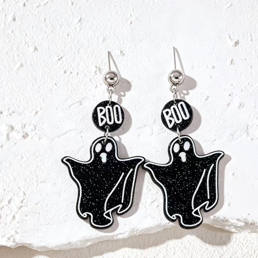Cute Halloween Acrylic Bat Pumpkin Ghost Earrings for Women