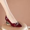 Women's Chunky Heel Pumps, New Spring/Fall Collection, Red Pointed-Toe Leather Shoes, Plus Size Mid-Heel Soft Leather Women's Shoes
