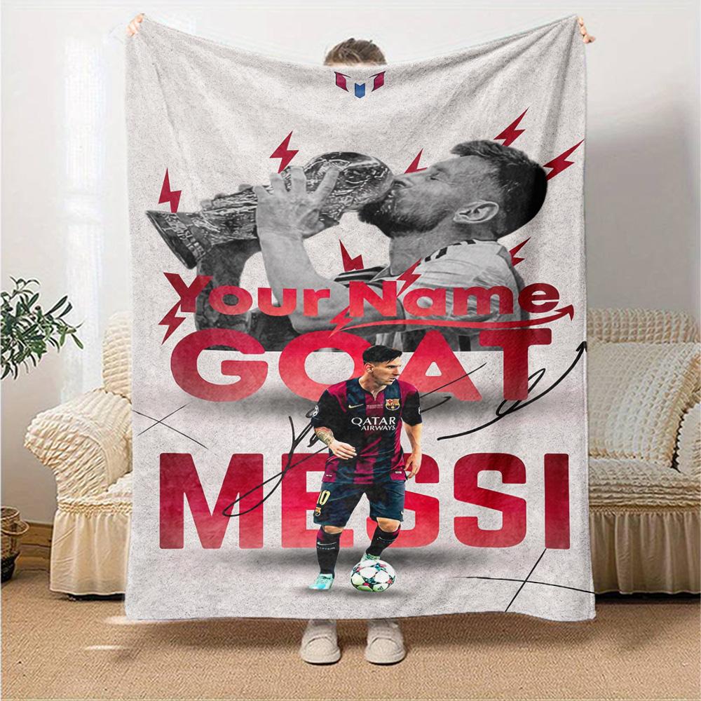 Football Messi Customize Your Name Blanket Gift Personalized Blanket Warmthful Decor Versatile for Office Office Chair Nap Bed