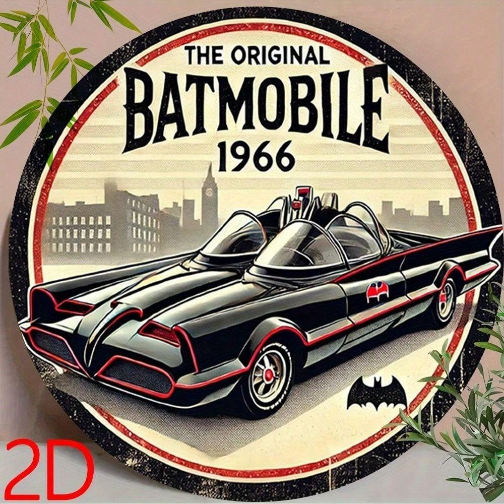 

Vintage Batman 1966 Batmobile Round Metal Sign Wall Decor 20x20 cm