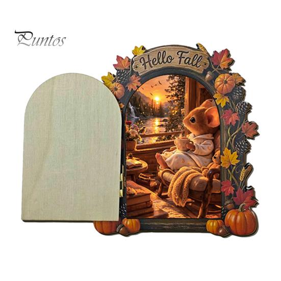 Decorative Baseboard Elf Door Wooden Halloween Decor, 2D Fairy Mouse Miniature Wall Autumn Theme Tale Ornaments Hanging, Rustic Shelf Ornament