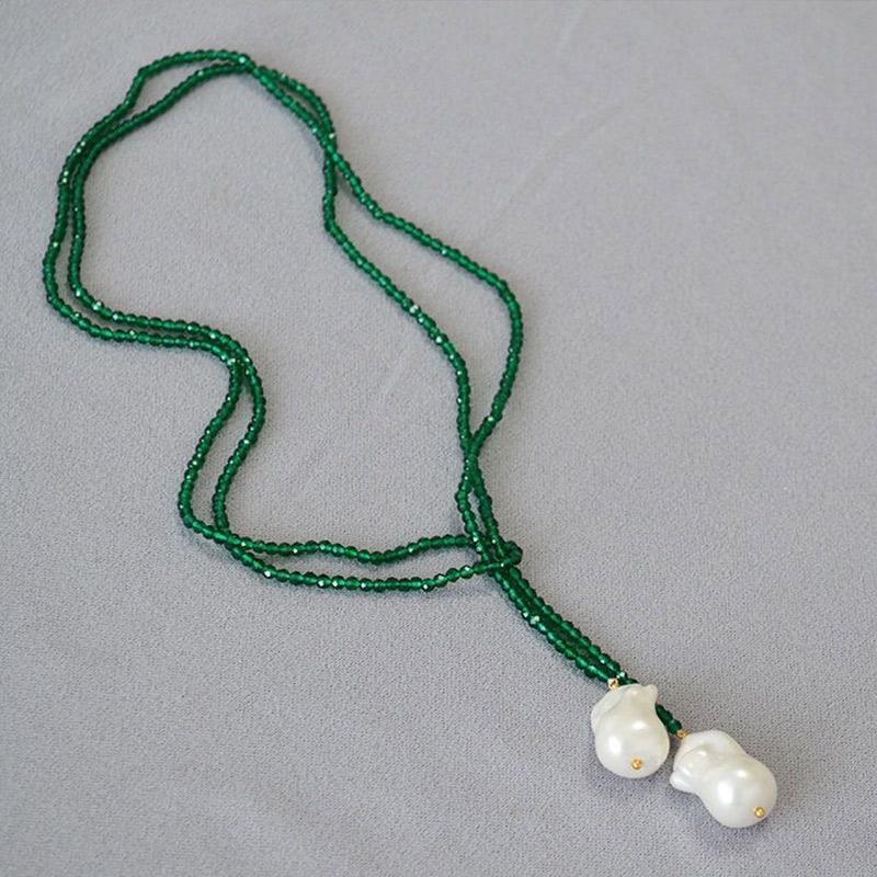 Retro Alien Irregular Baroque Pearl Pendant Necklace for Women Vintage Green Black Crystal Bead Long Necklace Neck Chain Jewelry