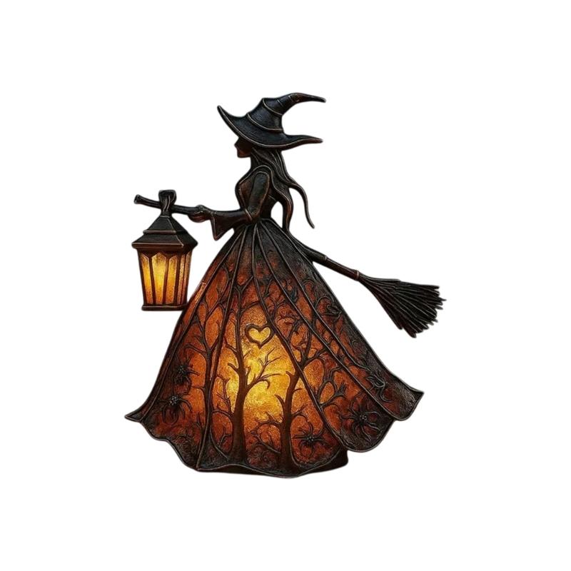 Battery Operated Haunted Witch Figurine with Lamp Gothic Halloween Decorations Safe Resins Craft For Kids Room Ornament