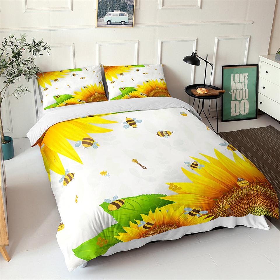 Sunflower Duvet Cover Set Yellow Flower Twin Bedding Set Polyester Black Gold Yellow Sunflowers Print Quilt Cover For Kids Teens