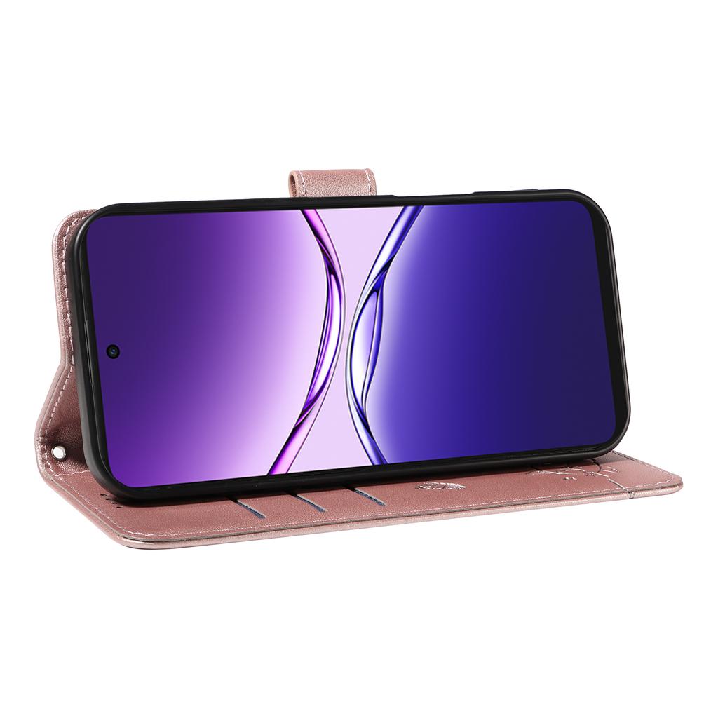 For Oppo A5 Energy 5G (China)/Oppo A5 Pro 5G (Global) Case Cat Pattern Imprint Leather Phone Cover with Wrist Strap