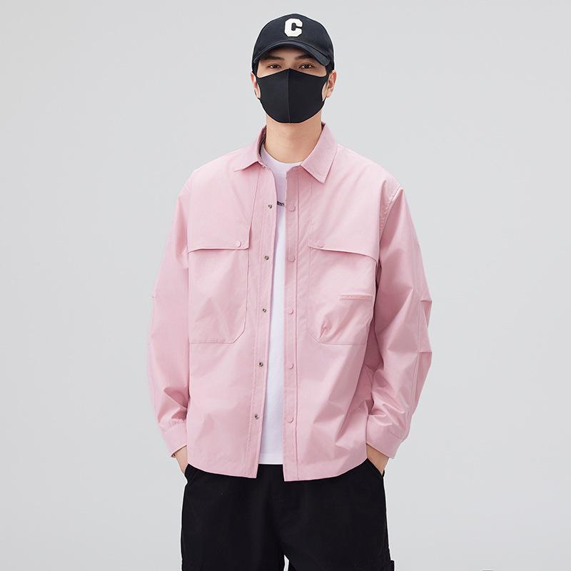 New American Olive Jacket Men'S Retro Lapel Shirt Trendy Big Pockets Loose And Comfortable Coat