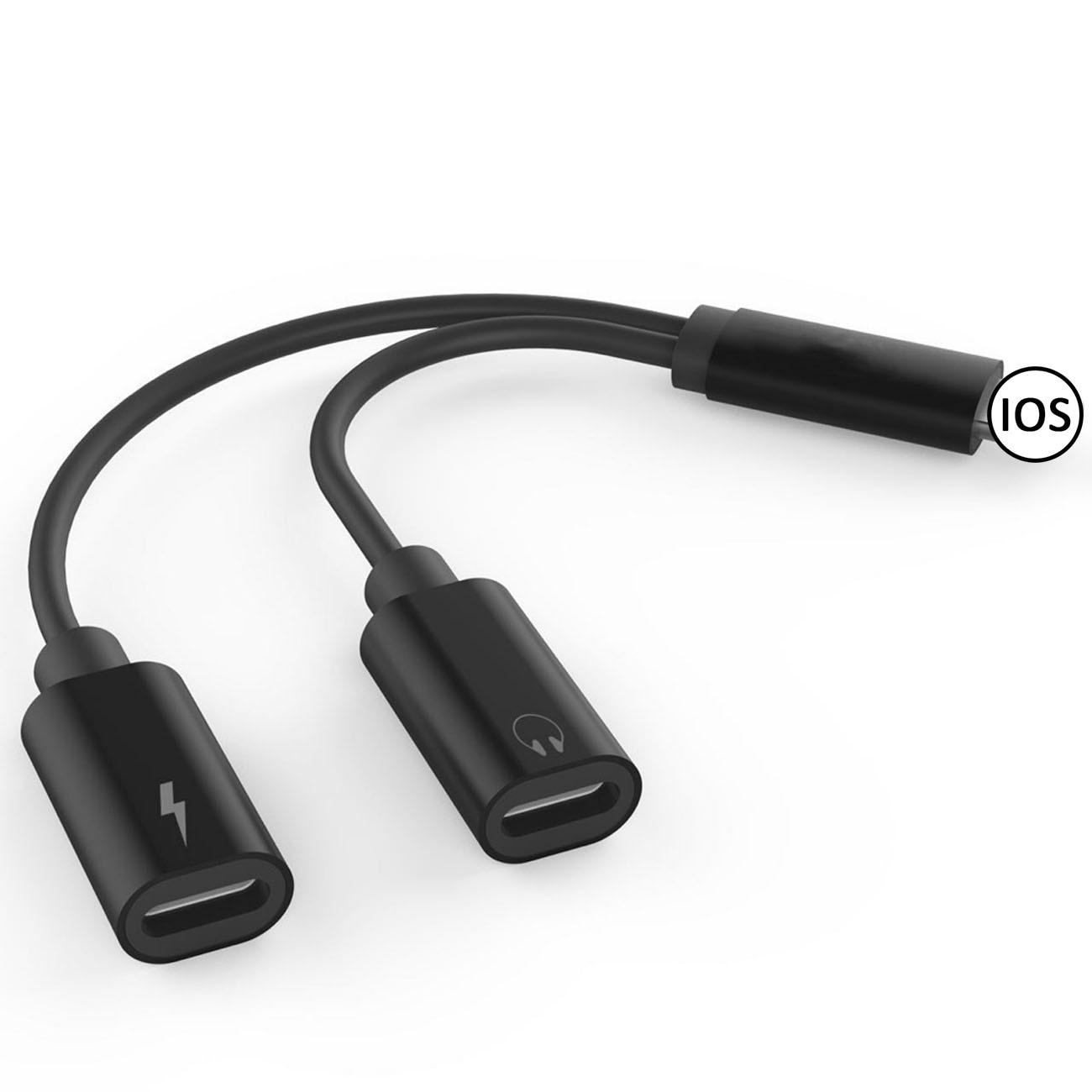 

Подвійний розгалужувач-адаптер 2-в-1 для навушників Lightning, аудіоадаптер і адаптер зарядки для телефонних аксесуарів iPhone X/8/8 Plus/7/7 Plus for iphone adapter чорний