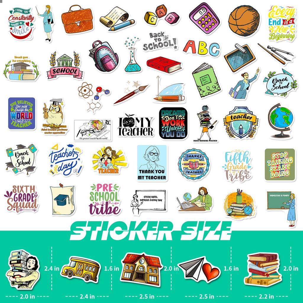100 PCS Teacher's Day Stickers - School Theme Decals for Notebooks, Luggage, Gifts
