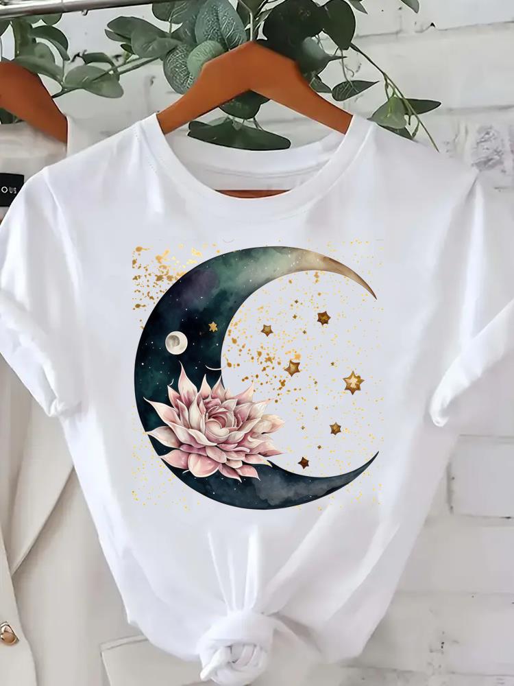 (Asian Size) Flower Letter Trend Women Tee Fashion Lady Clothing Casual T Shirt Female Top Printed Graphic Short Sleeve T-shirts