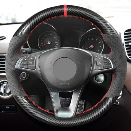 Suede + Carbon Red-Line Steering Wheel Cover For Mercedes CLA C117 2015-