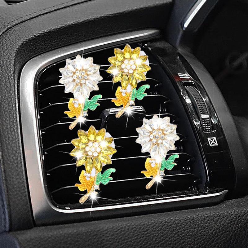 Flower Car Diffuser Vent Clip Bling Sunflower Vehicle Perfume Diffuser Automobile Interior Accessories Automotive Vent Scent