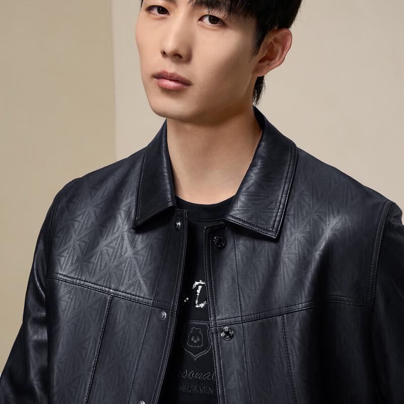 Septwolves Men's Sheepskin Embossed Leather Jacket