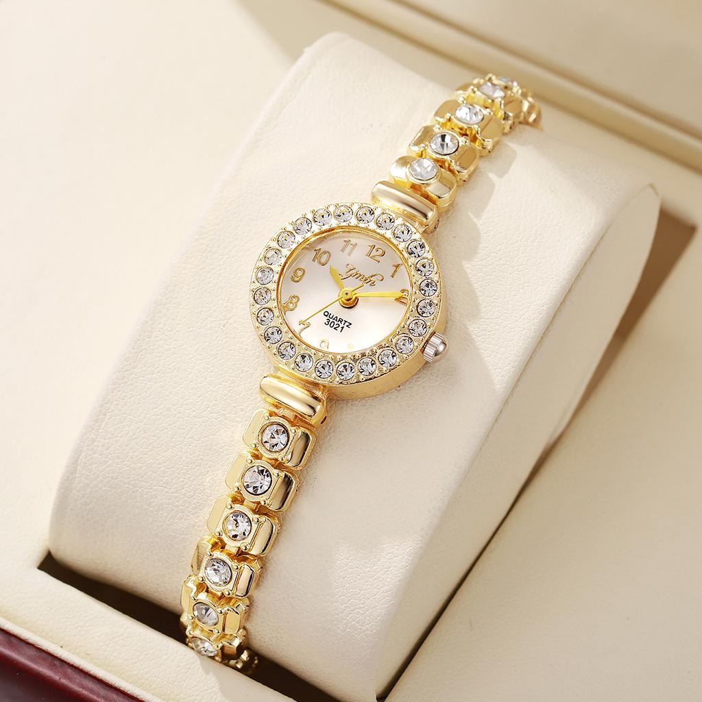 Women Small Full‑Diamond Diamond‑Inlaid Bracelet Quartz Jewelry‑Style Wristwatch