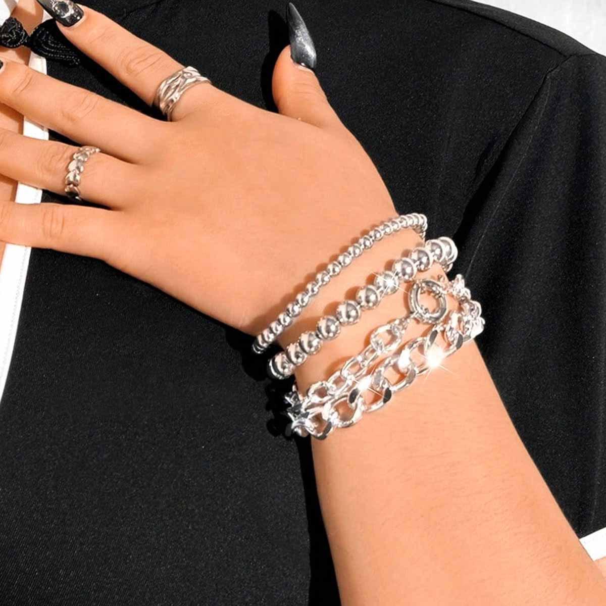 Versatile Cross-border Punk Multi-layer Geometric Ball Bracelet