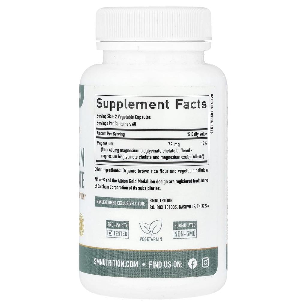 SMNutrition, Magnesium Bisglycinate, 120 Capsules (36 mg per capsule)
