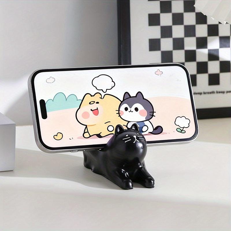 Stretching Cat Figurine, Calico Cat Phone Stand, Desktop Decoration, Creative and Practical for Lazy Binge-Watching