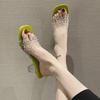 In the Summer of 2025, the New Fairy Wears High-heeled Cool Slippers Outside the Wind, and Women's One-word Drag Crystal Thick-heeled Transparent Wom
