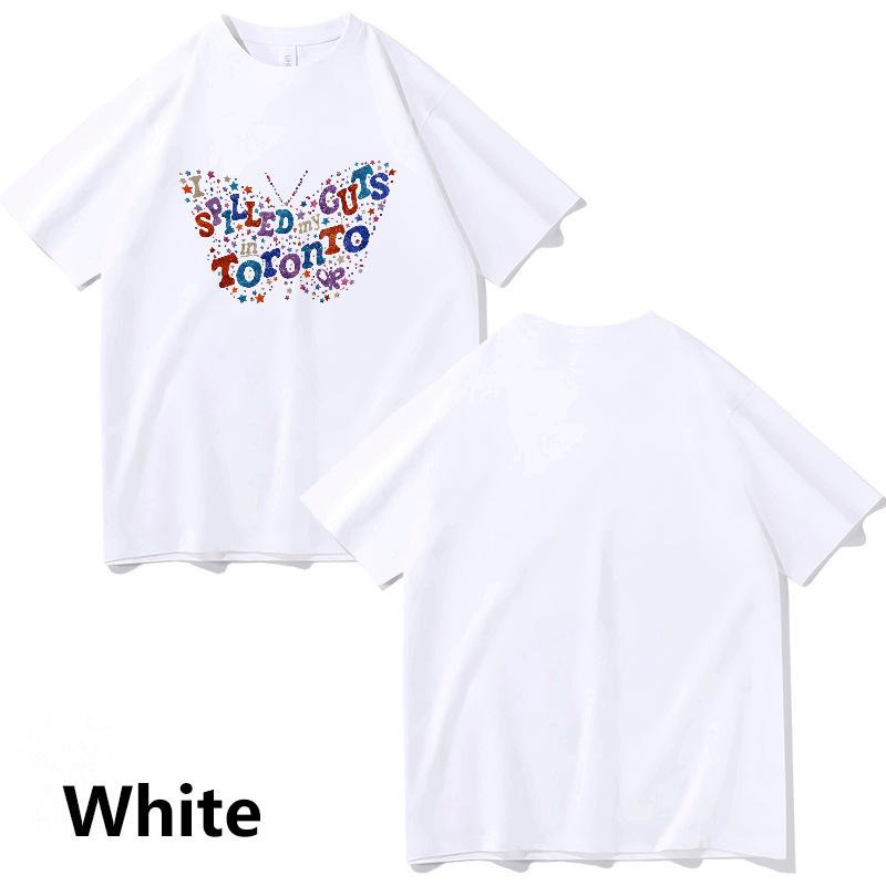 

New Hot Sale: English Butterfly Print Loose Round Neck Couple T-shirt Small белый