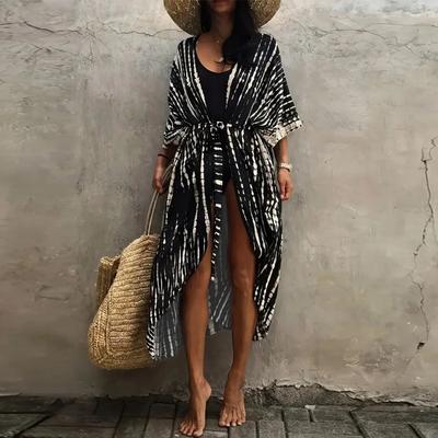 Damen Lockerer Batik-Sonnenschutz-Strickjacke Strandurlaub Sonnenschutzkleid