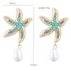 Bohemia Star Fish Earrings Drop Pearl Blue Rhinestones Dangle Earrings For Women Starfish Jewelry Summer Holiday Beach Gifts