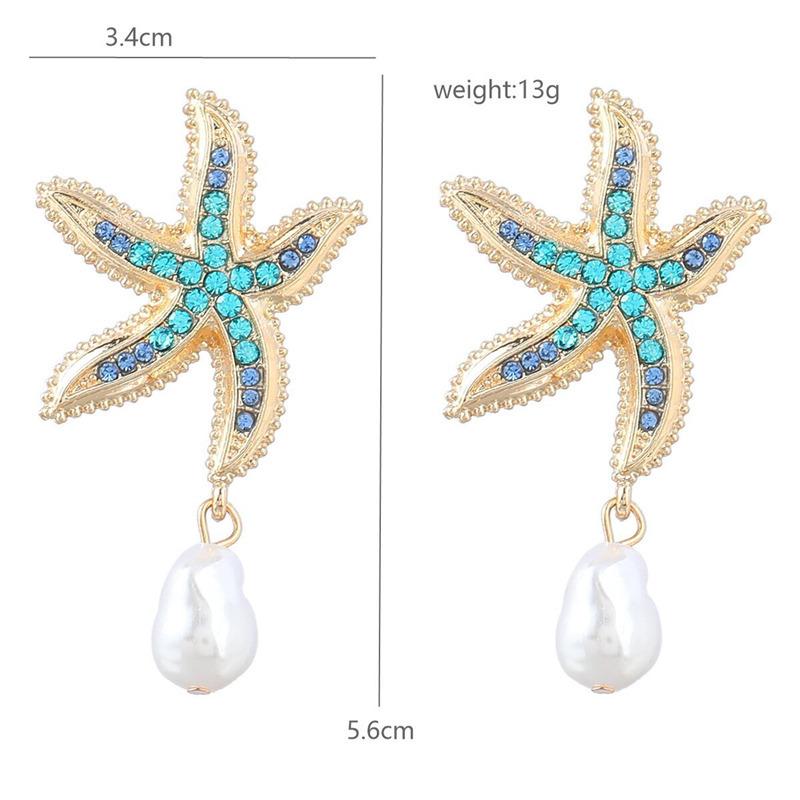 Bohemia Star Fish Earrings Drop Pearl Blue Rhinestones Dangle Earrings For Women Starfish Jewelry Summer Holiday Beach Gifts