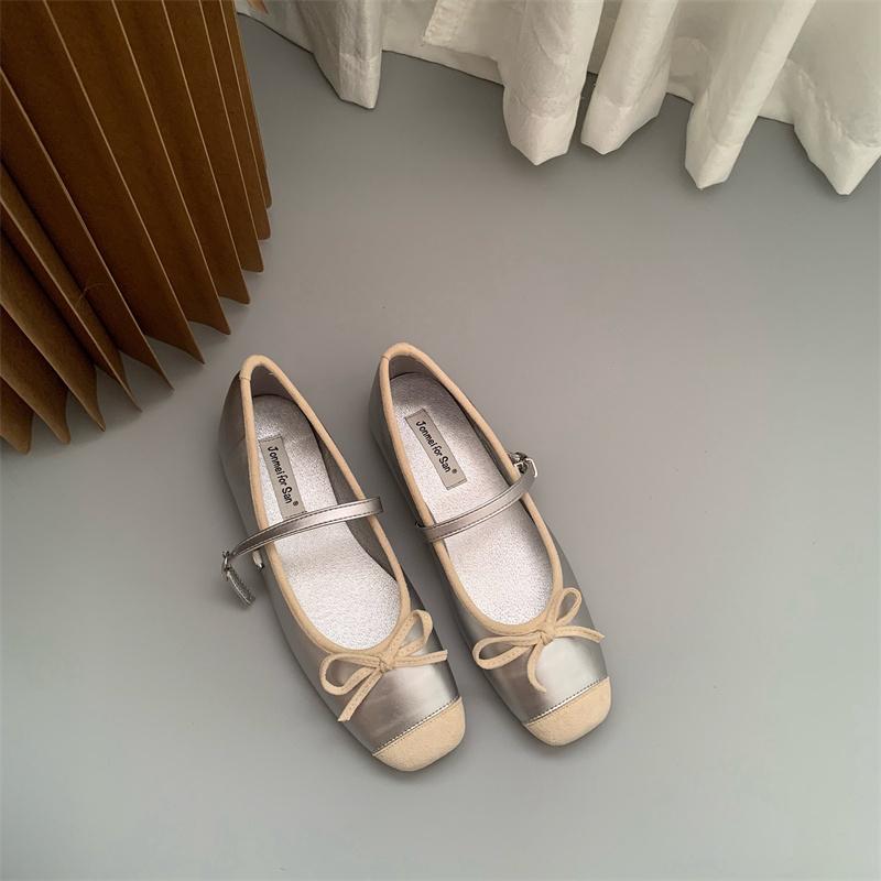 Fashion SUOJIALUN Women Flat Shoes Fashion Round Toe Shallow Slip On Ladies Soft Ladies Mary Jane Ballerinas Flat Heel Casual Ballet Sho