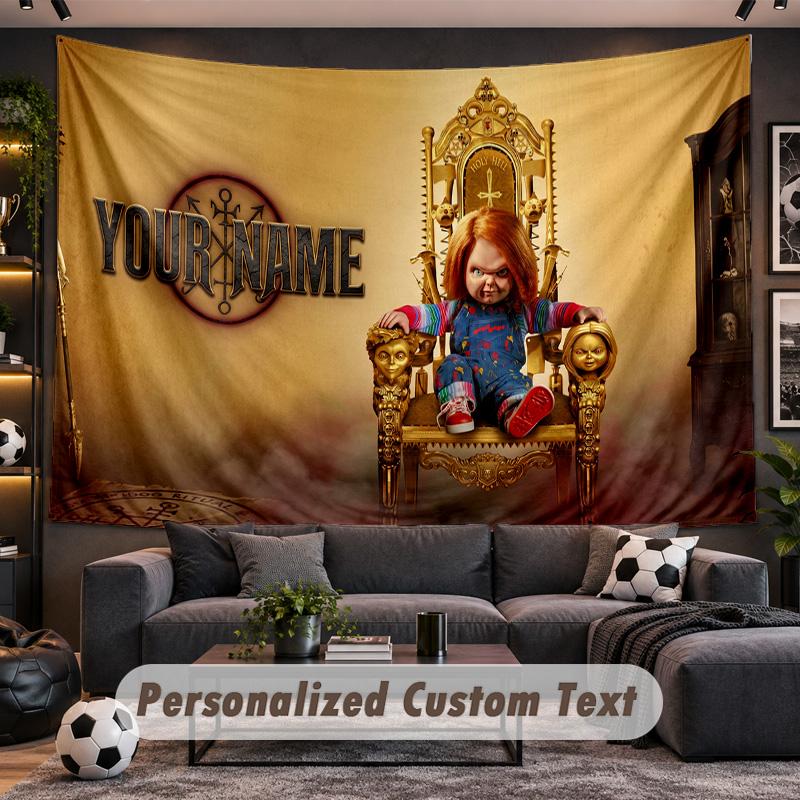 Child's Play Chucky Tiffany Personalized Tapestry Support Custom Name, Wall Art Home Decoration