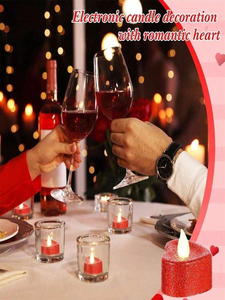 24pcs Heart-Shaped LED Candles, Flameless Petal, Romantic Love LED Tea Lights, Suitable for Romantic Nights, Valentine's Day