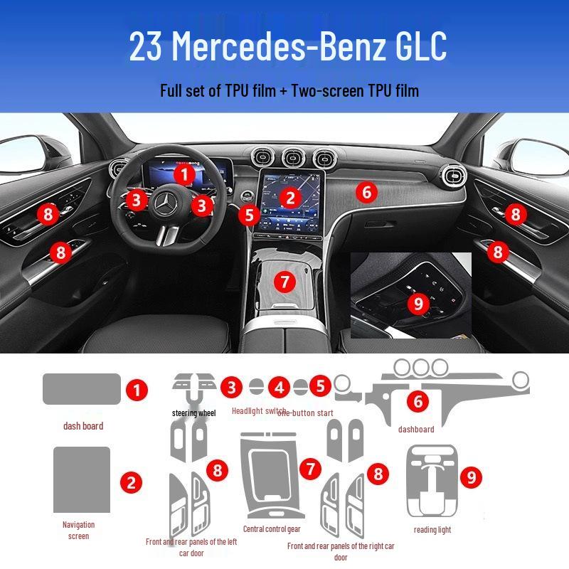 TPU Interior Protection Film for 2023-2026 Mercedes-Benz GLC300L: Scratch-Resistant Console & Screen Film
