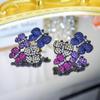 WWJ Creative Design Sense Flower Butterfly Retro Palace Style Micro-Inlaid Color Zircon Women's Party Drop Earrings