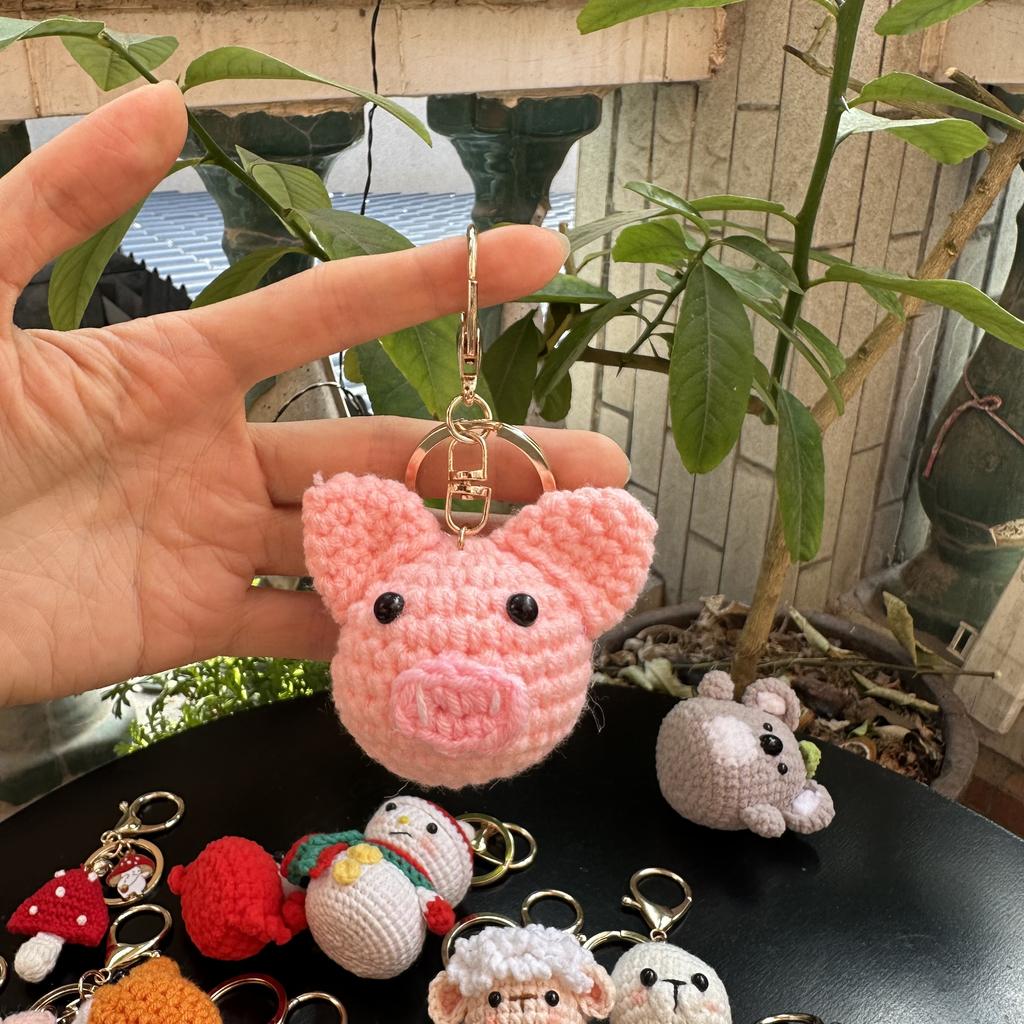 Handmade wool crocheted cartoon sunny day doll dog pig sheep chicken fox rabbit animal diy doll head key chain bag decoration