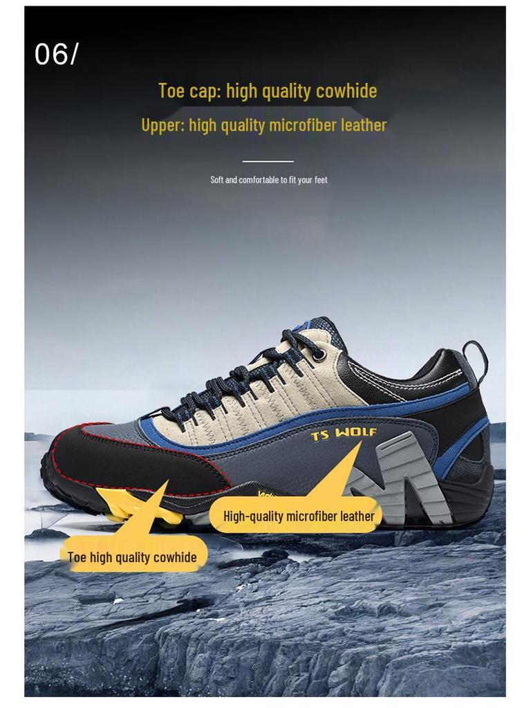Men's Lightweight Non-Slip Genuine Leather Hiking Shoes - Breathable, Wear-Resistant Outdoor Shoes for Hiking and Travel (Unisex).