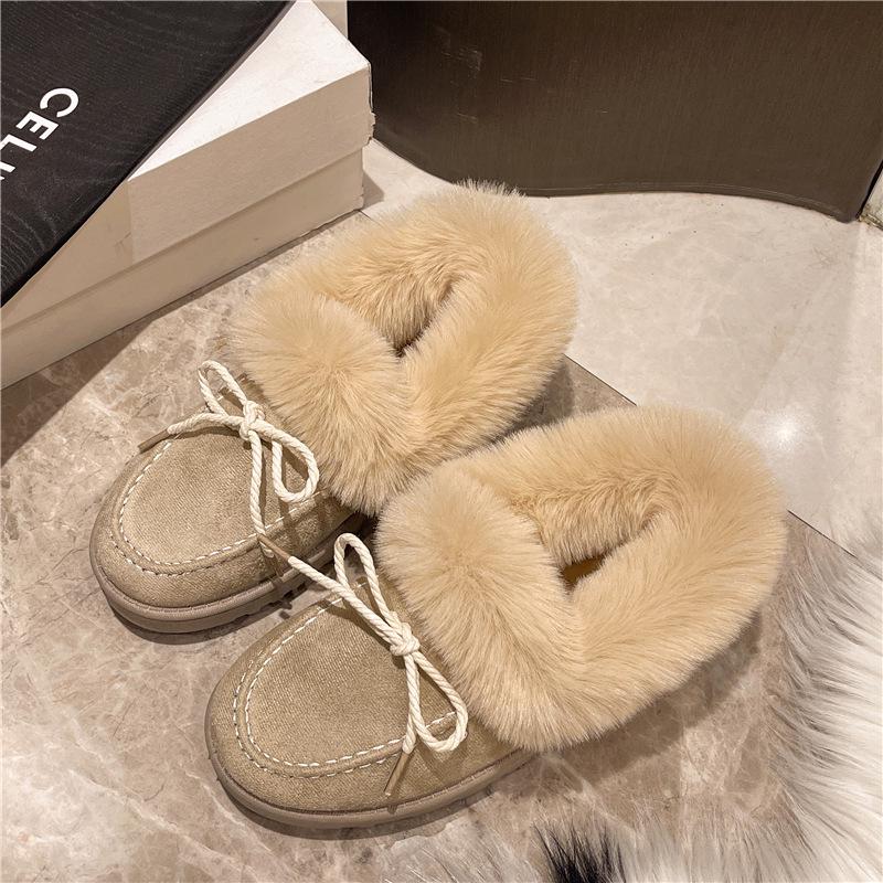 2024 Winter Women's Slip-On Bowknot Snow Boots with Velvet Lining and Soft Sole