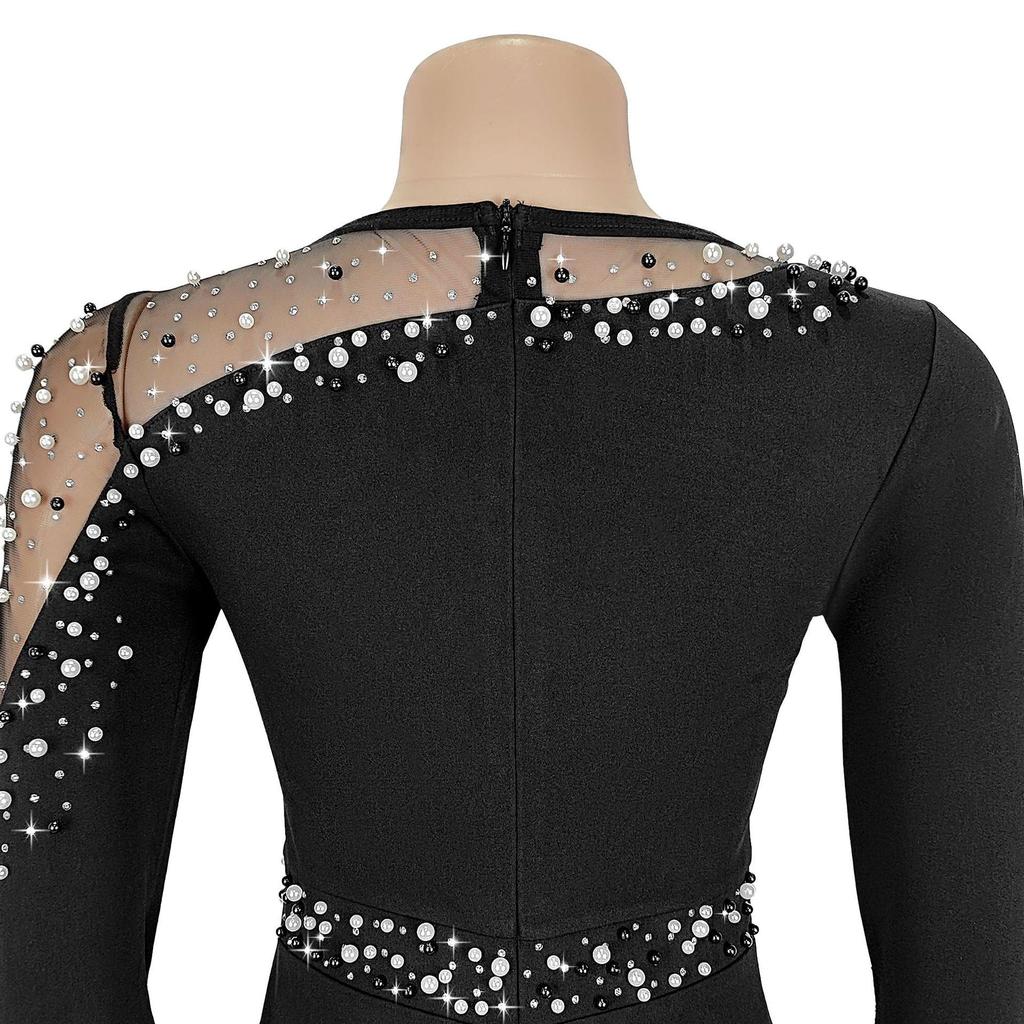 Europäische & Amerikanische Mode Perlenumhangärmel Abendkleid mit Hot Drilling