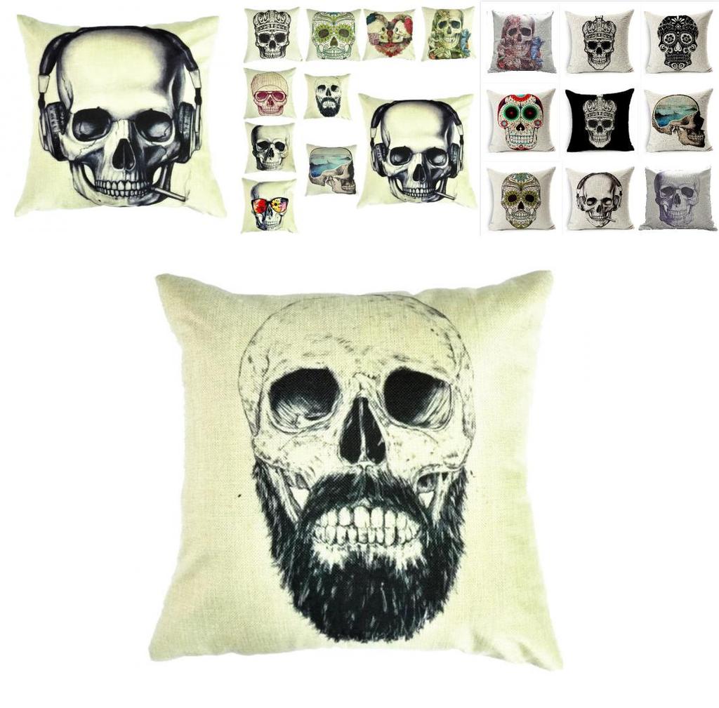 Totenkopf Kissenbezug Aus Leinenstoff Für Heimdekoration Und Wohnzimmer