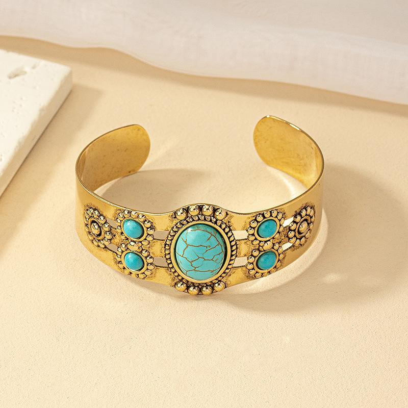 Retro Bohemian Turquoise Beaded Bangles for Women Resin Open Cuff Bracelets Bangle Vintage Gypsy Jewelry Female Gift