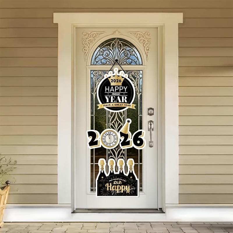 1/3pcs New Black Gold New Year Door Hanger Cake Cheer Door Pendant 2026 Happy New Year Christmas Flag Party Festival Decoration