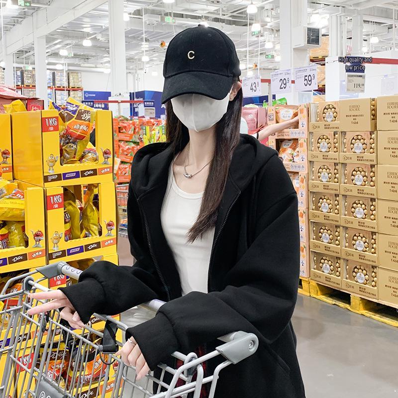 

Женская маленькая серая толстовка с капюшоном - Приталенный спортивный весенний кардиган-топ L (115-125 lbs) чёрный