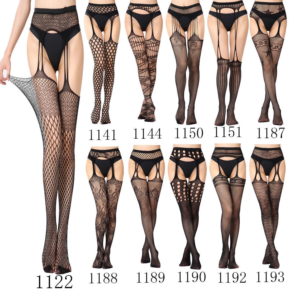 Sexy Elastic Fishnet Stockings with Garter Belt - Women's Open Crotch Fine Mesh Anti-Slip