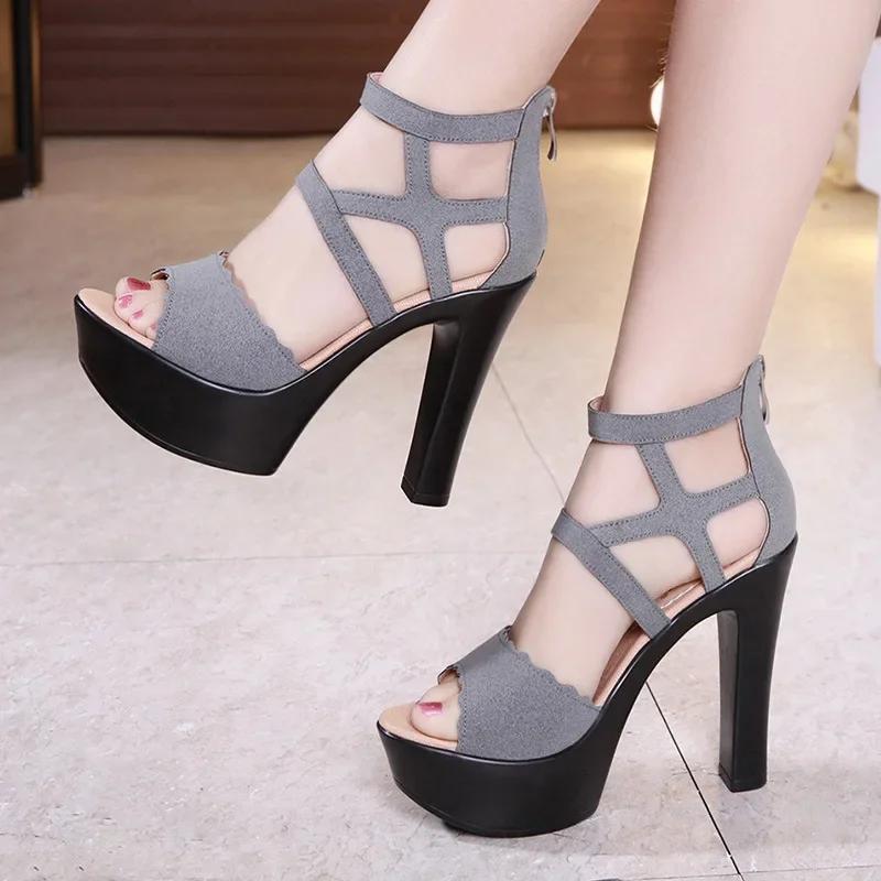 

10см 13см Маленький Размер 32-43 Элегантные Новые Замшевые Туфли Босоножки на Платформе 2025 Лето Блочный Высокий Каблук Босоножки-Гладиаторы Модель Офис 43