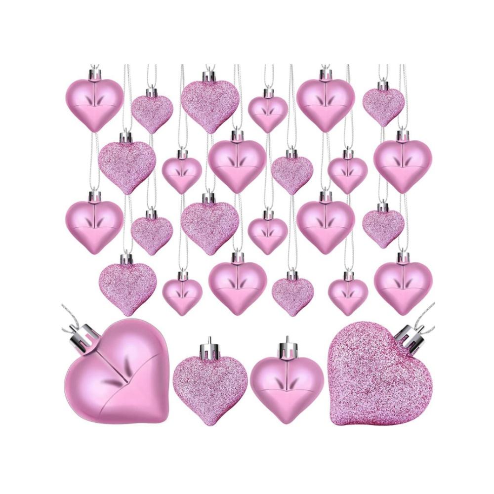 12Pcs Christmas Balls Pendant Plastic Heart-shaped Ornament Christmas Tree Ornaments DIY Home Decor Supplies New Year Party Gift