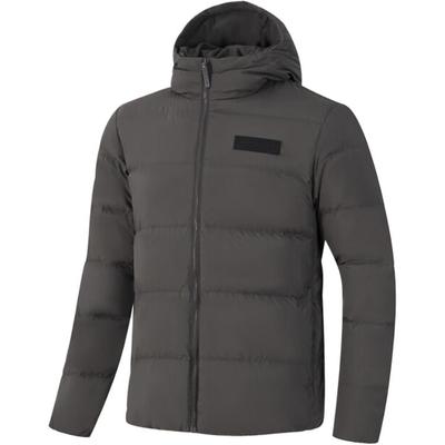 Li Ning Basketball Series Solid Color Zipper Hooded Comfortable Breathable Short Down Jacket Men Outerwear Graphite-Grey AYMU001-5