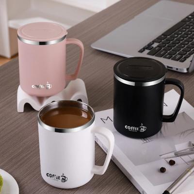 480ml 304 Edelstahl Doppelwandig Isolierter Becher mit Henkel Tragbar Auslaufsicher Milch Kaffee Tasse Studenten Wasserbecher Trinkgeschirr